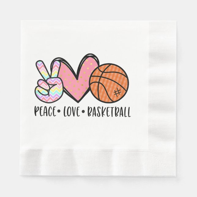Peace Love Basketball Heart for Women Teens Tween  Napkins (Front)
