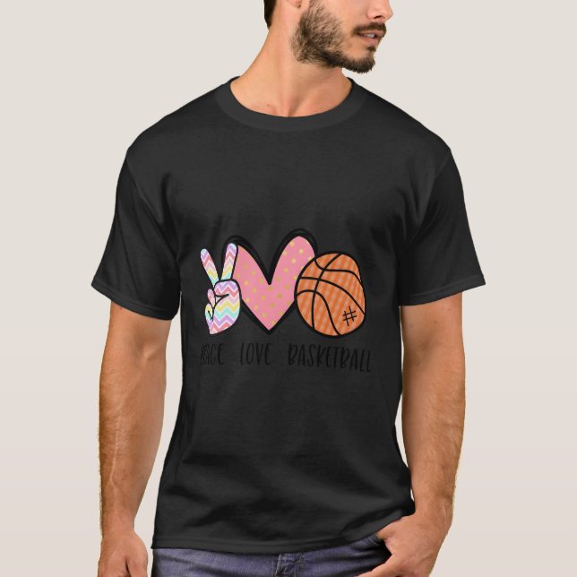 Peace Love Basketball Heart For Women Teens Tween  T-Shirt (Front)