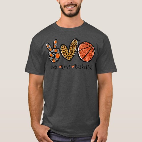 Peace Love Basketball Leopard Glitter Basketball L T_Shirt
