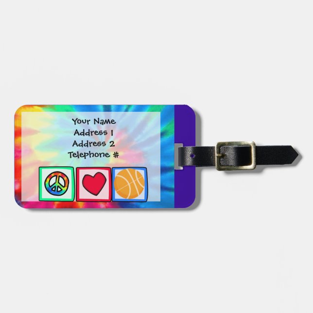 Peace, Love, Basketball Luggage Tag (Front Horizontal)