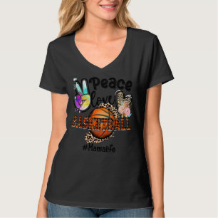 Peace Love Basketball Mama Life Mom Grandma Leopar T-Shirt