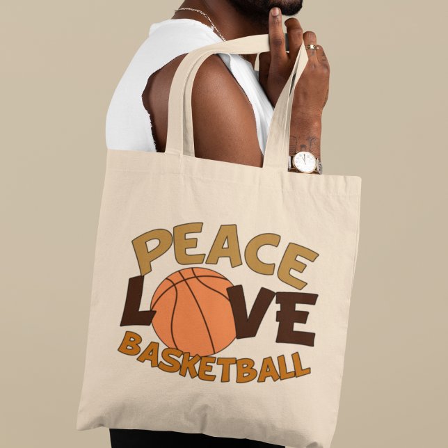 Peace Love Basketball Orange/Brown Tote Bag (Creator Uploaded)