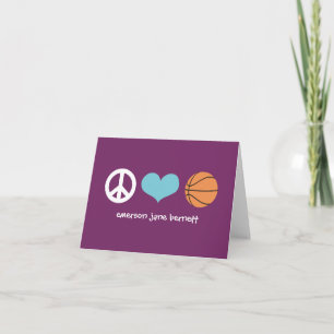 Peace, Love, Basketball Purple Letterpress Thank You Card