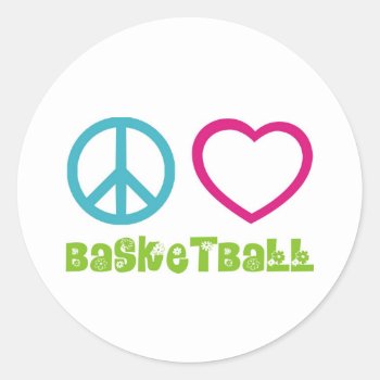 Peace Love Basketball Sticker by PolkaDotTees at Zazzle