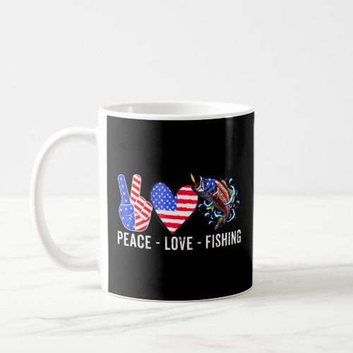 Peace Love Bass Fishing America 4th July Patriotic Coffee Mug
