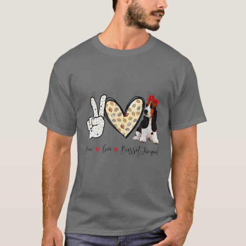 Peace Love Basset Hound Funny T T_Shirt