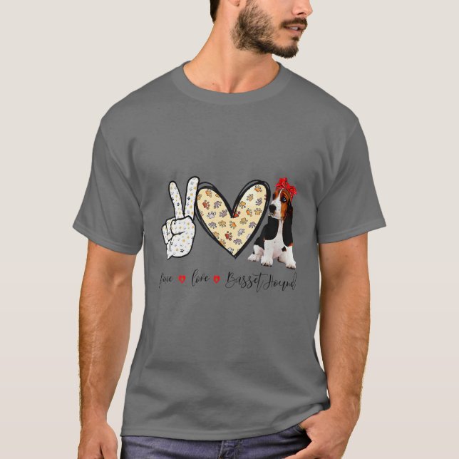 Peace Love Basset Hound Funny T T-Shirt (Front)