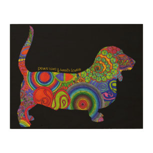 "Peace Love & Basset Hounds" Pop Art on Wood