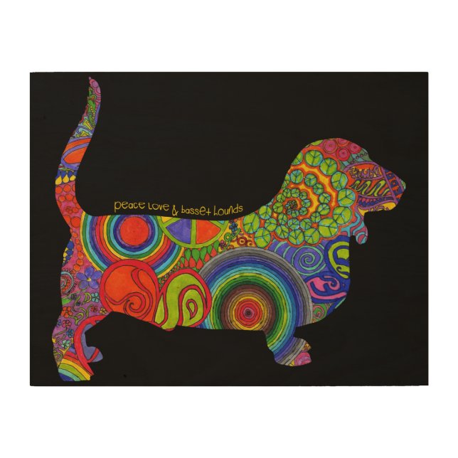 "Peace Love & Basset Hounds" Pop Art on Wood (Front)