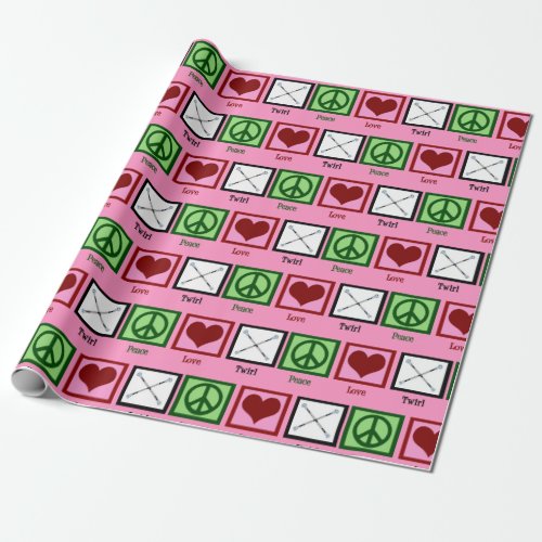 Peace Love Baton Twirling Cute Pink Majorette Wrapping Paper