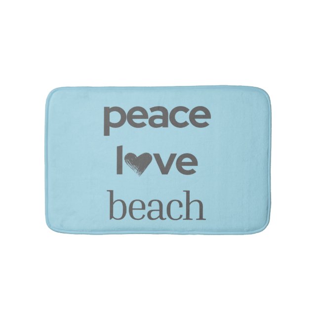 Peace Love Beach -Blue Coastal Life Bathroom Decor Bath Mat (Front)
