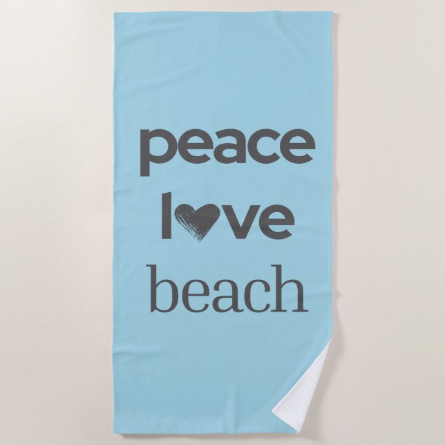 Peace Love Beach Coastal Ocean Blue Graphic Print Towel (Front)