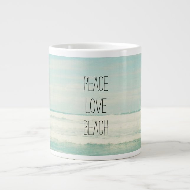 Peace Love Beach Giant Coffee Mug (Front)