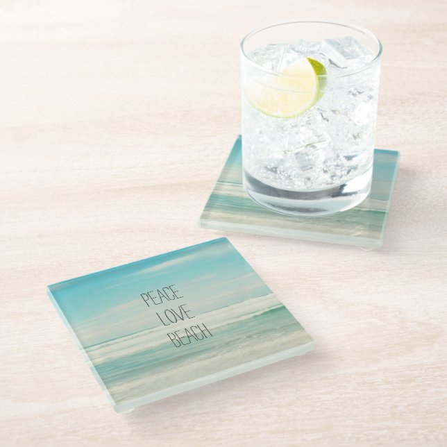 Peace Love Beach Glass Coaster (Angled)