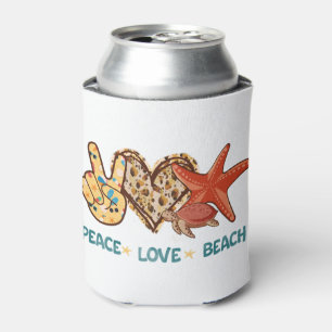 Peace, Love, Beach   Hand-Peace, Heart, Turtle Can Cooler