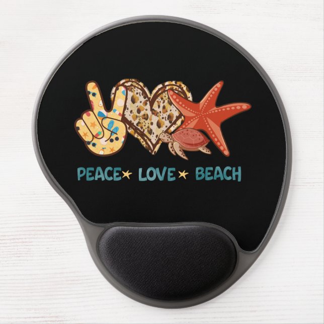 Peace, Love, Beach | Hand-Peace, Heart, Turtle Gel Mouse Pad (Front)