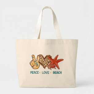 Peace, Love, Beach Hand-Peace, Heart, Turtle Large Tote Bag