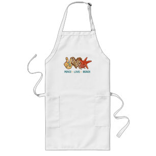 Peace, Love, Beach Hand-Peace, Heart, Turtle Long Apron