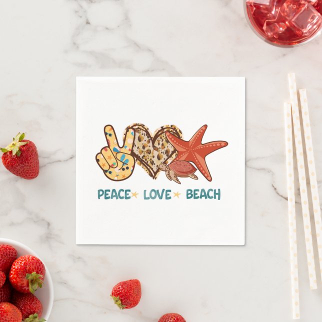 Peace, Love, Beach | Hand-Peace, Heart, Turtle Napkins (Insitu)