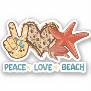 Peace, Love, Beach   Hand-Peace, Heart, Turtle Sticker