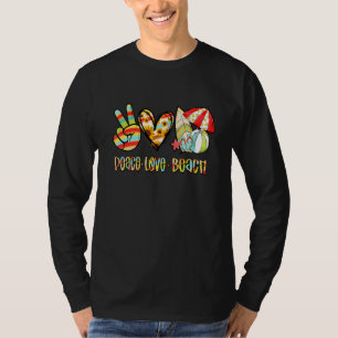 Peace Love Beach Peace Hand Sign Sunflower Summer  T-Shirt