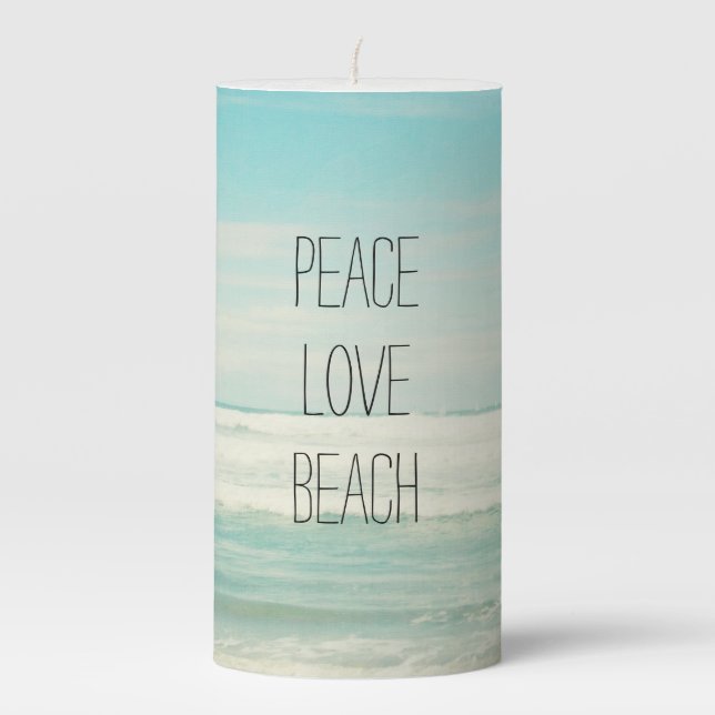 Peace Love Beach Pillar Candle (Front)