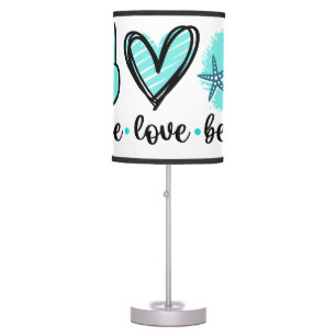 Peace Love Beach Quote Blue Black 60s Retro Table Lamp