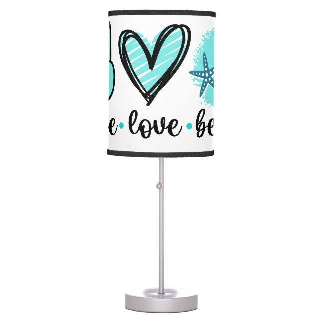Peace Love Beach Quote Blue Black 60s Retro Table Lamp (Front)