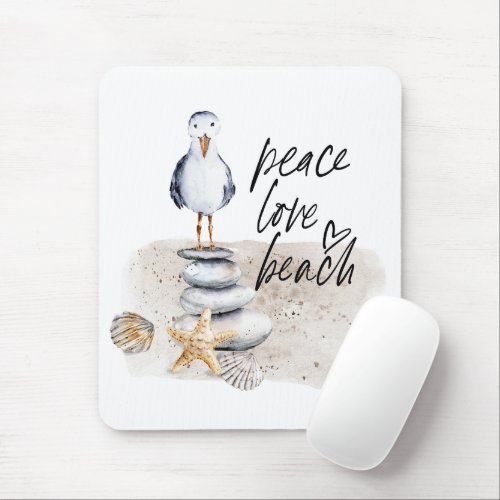 Peace Love Beach Seagull Coastal Mouse Pad