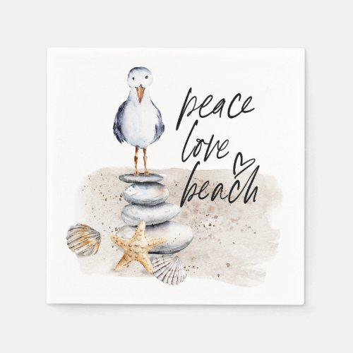 Peace Love Beach Seagull Coastal Napkins