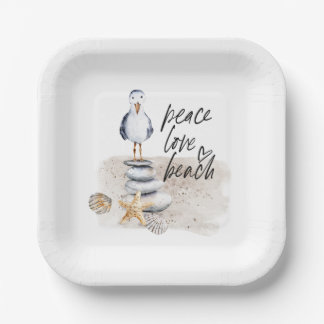 Peace Love Beach Seagull Coastal Paper Plates