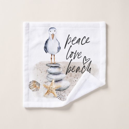 Peace Love Beach Seagull Coastal Wash Cloth