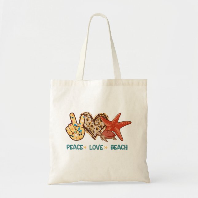 Peace Love Beach Summer Tote Bag (Front)