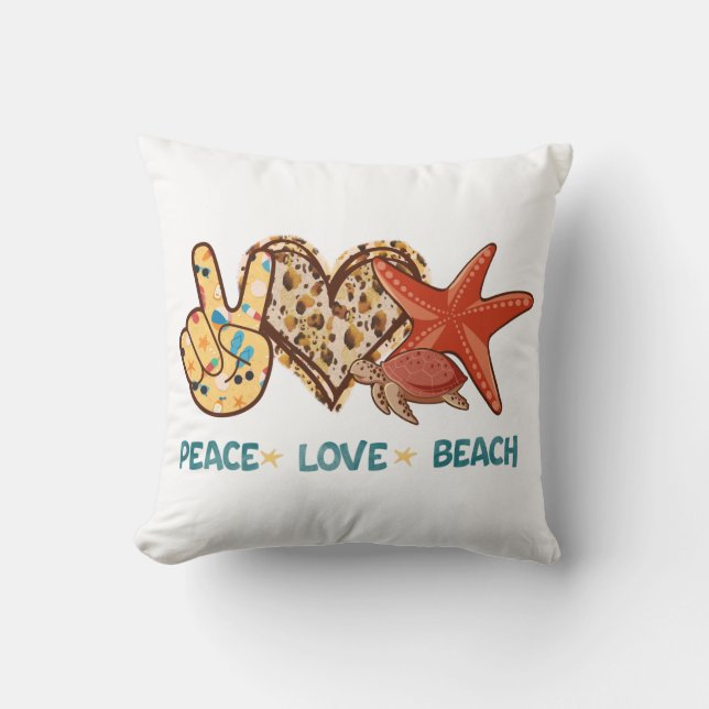Peace, Love, Beach | Summer Vibes | Vintage Throw Pillow (Front)