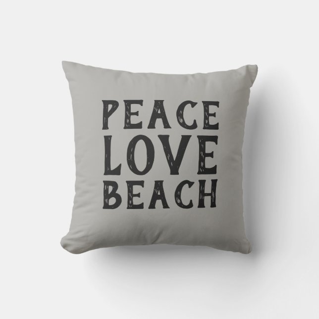 PEACE LOVE BEACH typography | Outdoor Pillow (Front)