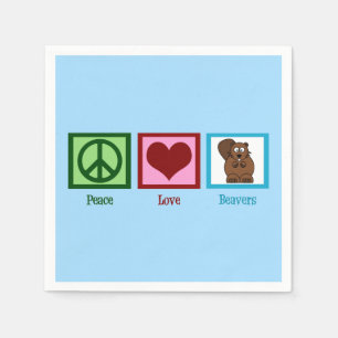 Peace Love Beavers Cute Blue Beaver Party Napkins