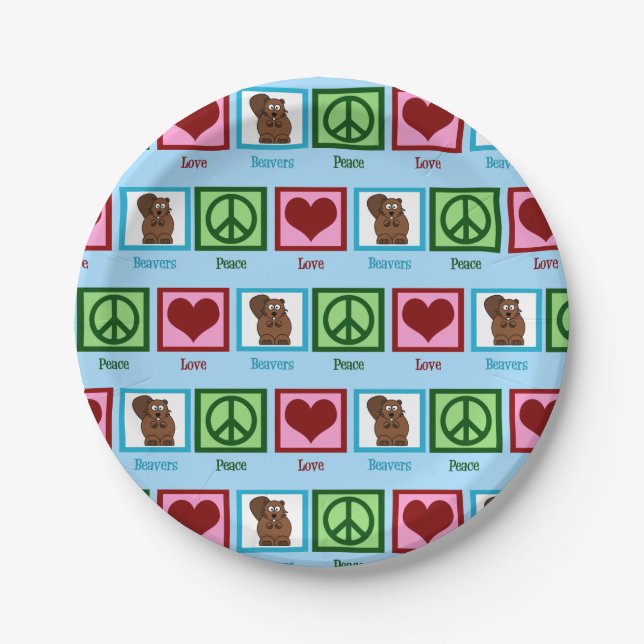 Peace Love Beavers Paper Plates (Front)