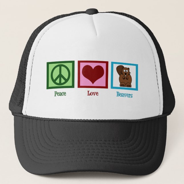 Peace Love Beavers Trucker Hat (Front)