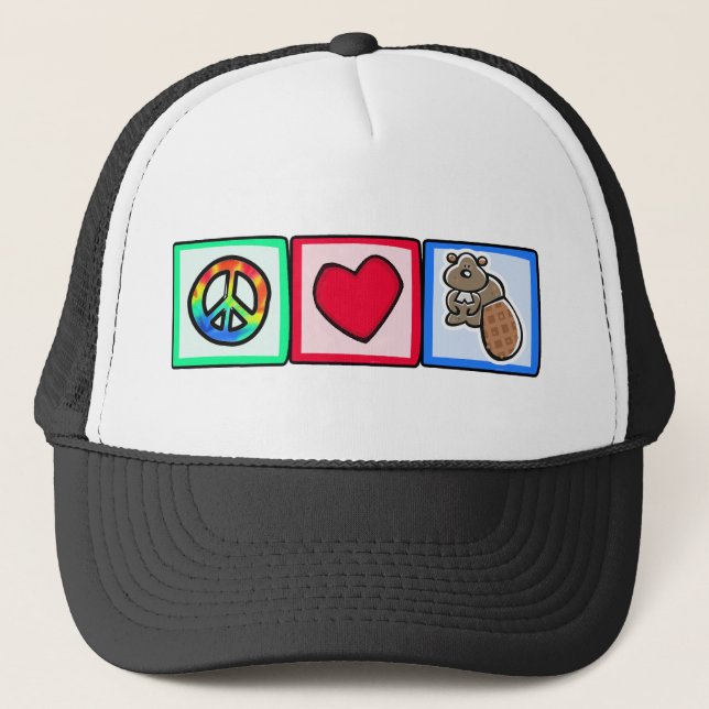 Peace, Love, Beavers Trucker Hat (Front)