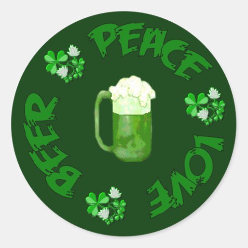 Peace Love Beer Classic Round Sticker