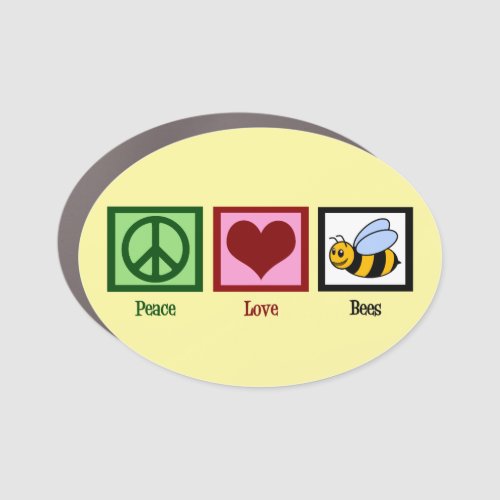 Peace Love Bees Cute Yellow Beekeeper Car Magnet