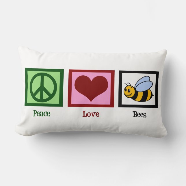 Peace Love Bees Lumbar Pillow (Front)