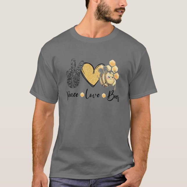 Peace Love Bees T Hand Sign Heart Beekeeping Bee L T-Shirt (Front)