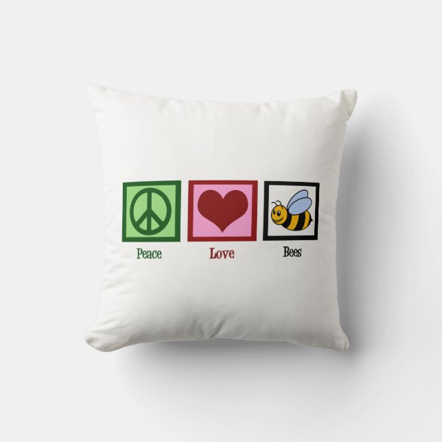 Peace Love Bees Throw Pillow (Front)
