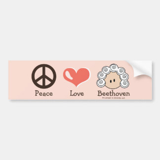 Peace Love Beethoven Bumper Sticker Pink Brown