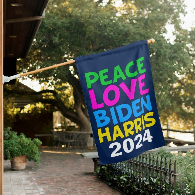 Peace Love Biden Harris 2024 Election House Flag (In SItu)