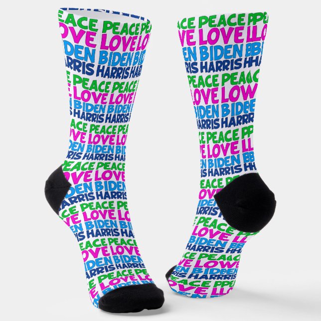 Peace Love Biden Harris 2024 Election Socks (Angled)
