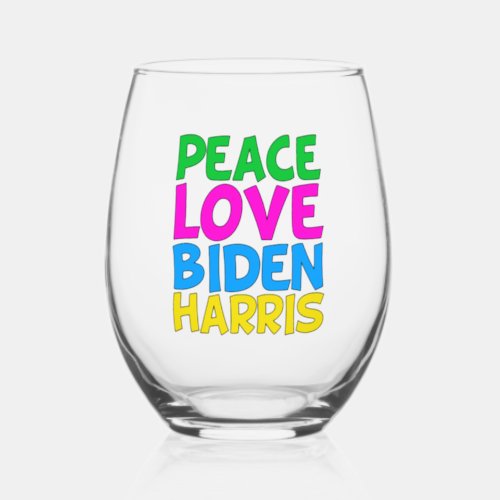 Peace Love Biden Harris 2024 Stemless Wine Glass