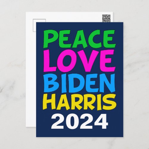 Peace Love Biden Harris Cute 2024 Election Postcard