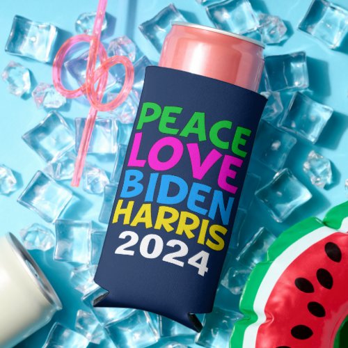 Peace Love Biden Harris Cute 2024 Election Seltzer Can Cooler